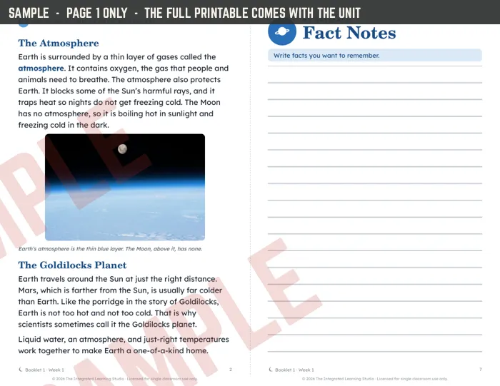 The same booklet page written for stronger readers
